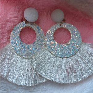 Never Worn Glittering White Tassel Earrings